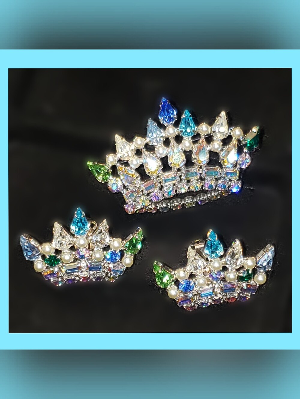 Rhinestone Crown Brooch & Clip-on Earring Set